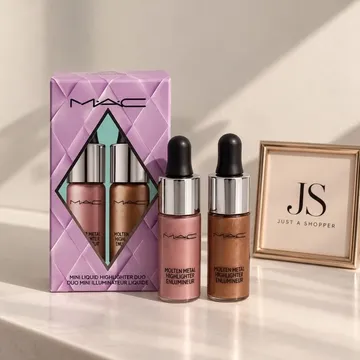 MAC Set de Iluminadores: caja lila con dos iluminadores líquidos y sus dos frascos con gotero